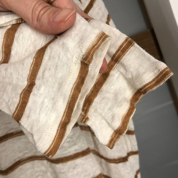 CLUB MONACO 100%‎ Linen Cream Brown Stripe 3/4 Sleeve Oversize Shirt Sz M/L - Picture 7 of 13